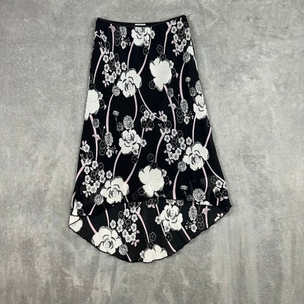 Vintage Y2K Midi Skirt Womens S/M Black Floral Hi Low Fairy Whimsigoth USA